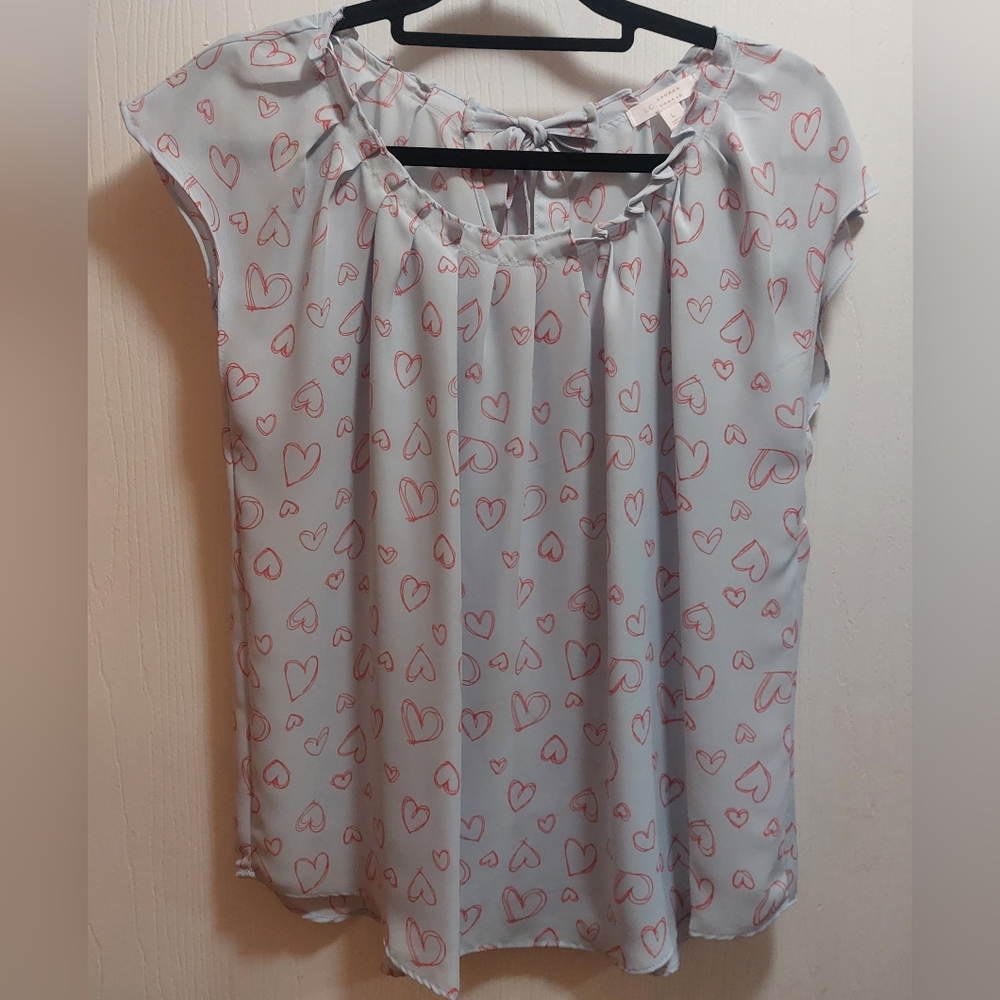 Women's LC Lauren Conrad Blouse Red Hearts Size Large